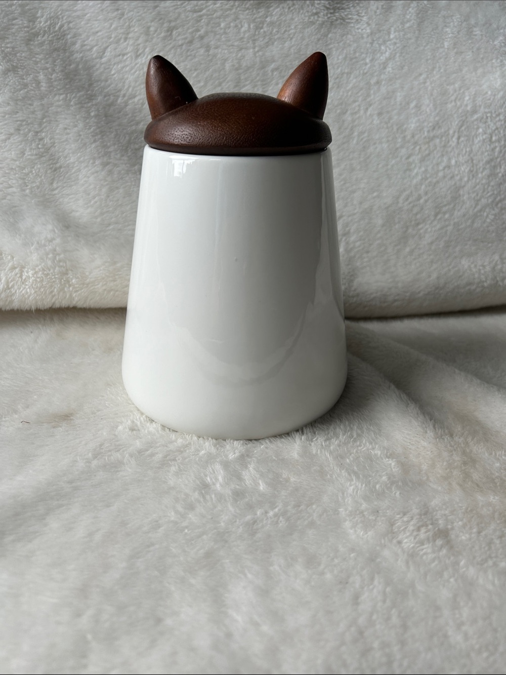 Nambe’PET cat treats ceramic jar with acacia wood lid